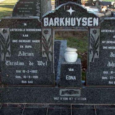 BARKHUYSEN Adrian Christian de Wet 1902-1981 &amp; Julia Johanna 1902-1965