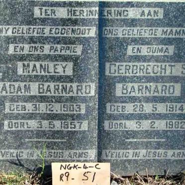 BARNARD Manley Adam 1903-1957 &amp; Gerbrecht S. 1914-1982
