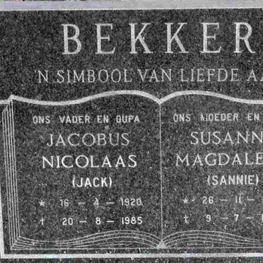 BEKKER Jacobus Nicolaas 1920-1985 &amp; Susanna Magdalena 1924-1984