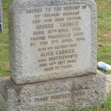 CARRICK George 1866-1942 &amp; Alice SHUTTLEWORTH -1945
