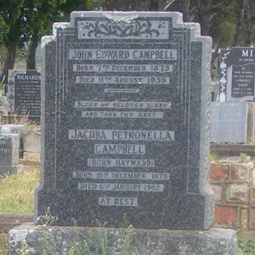 CAMPBELL John Edward 1875-1950 &amp; Jacoba Petronella HAYWARD 1879-1962