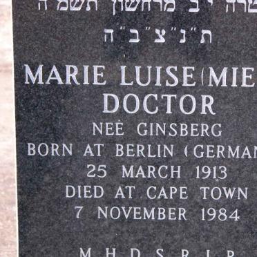 DOCTOR Marie Luise nee GINSBERG 1913-1984