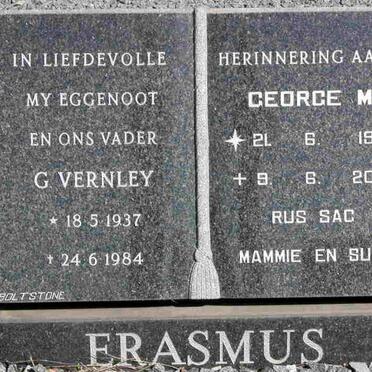 ERASMUS G. Vernley 1937-1984 :: ERASMUS George M. 1963-2001