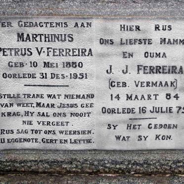 FERREIRA Petrus V. 1880-1951 &amp; J.J. VERMAAK 1884-1975