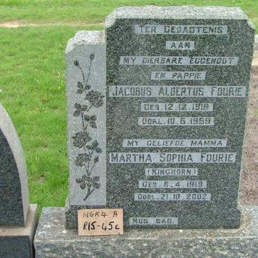 FOURIE Jacobus Albertus 1918-1959 &amp; Martha Sophia KINGHORN 1919-2002