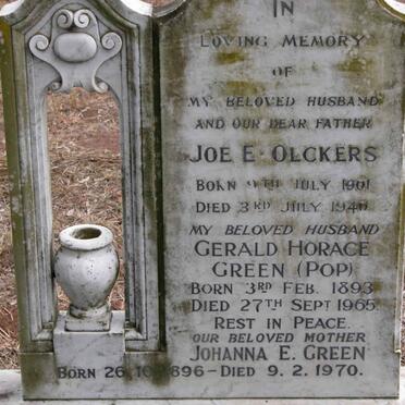 GREEN Gerald Horace 1893-1965 &amp; Johanna E. 1896-1970 :: OLCKERS Joe E. 1901-1948  