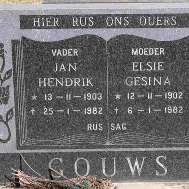GOUWS Jan Hendrik 1903-1982 &amp; Elsie Gesina 1902-1982