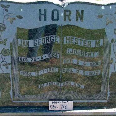 HORN Jan George 1884-1961 &amp; Hester M. JOUBERT 1890-1976