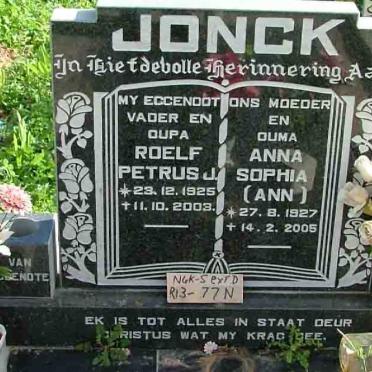 JONCK Roelf Petrus J. 1925-2003 &amp; Anna Sophia 1927-2005