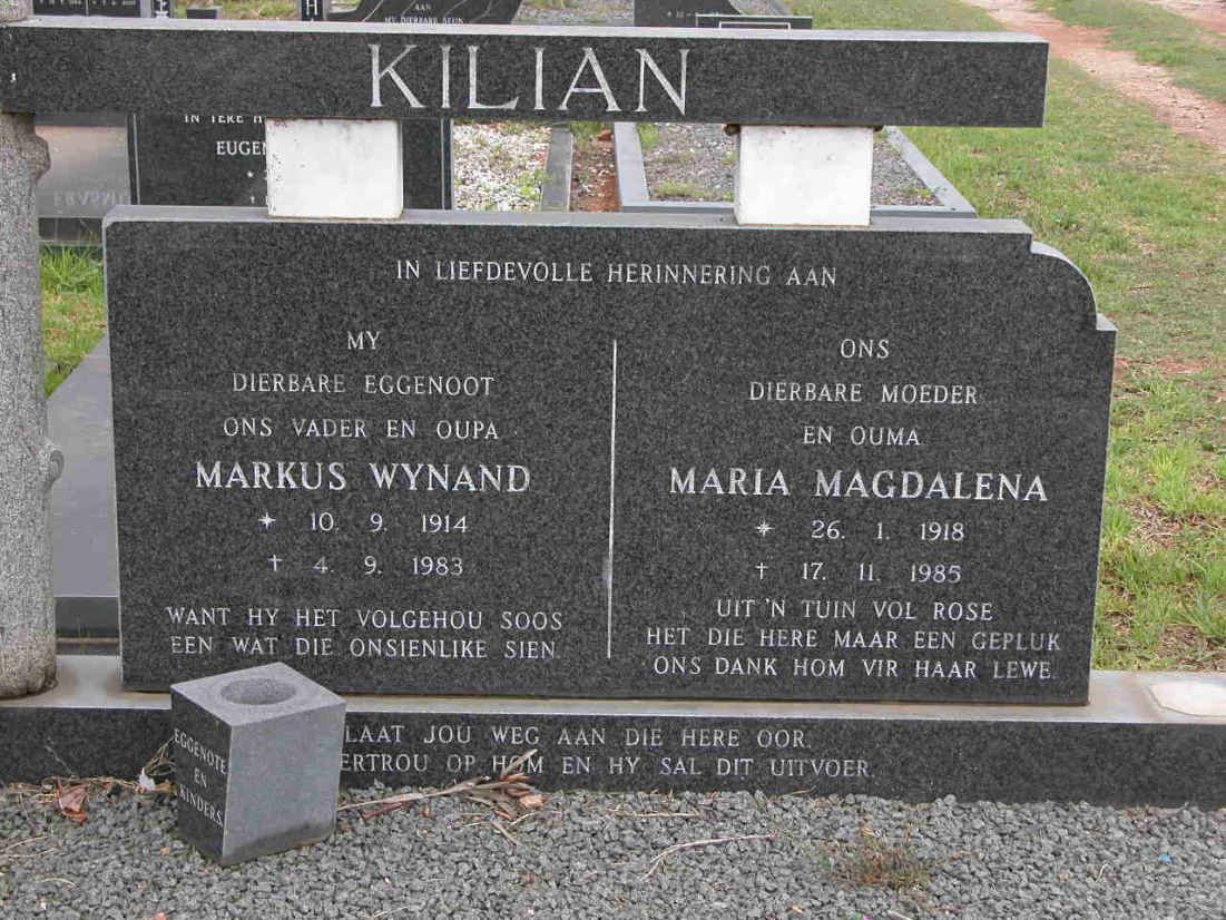 KILIAN Markus Wynand 1914-1983 &amp; Maria Magdalena 1918-1985