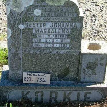 KORKIE Hester Johanna Magdalena nee SLABBERT 1891-1962