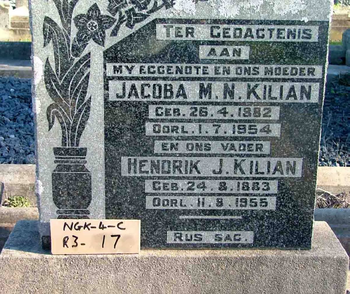 KILIAN Hendrik J. 1883-1955 &amp; Jacoba M.N. 1882-1954