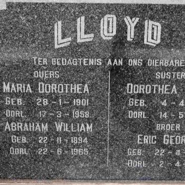 LLOYD Abraham William 1894-1965 &amp; Maria Dorothea 1901-1958