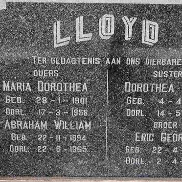 LLOYD Abraham William 1894-1965 &amp; Maria Dorothea 1901-1958