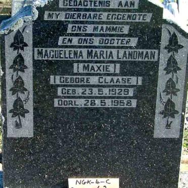 LANDMAN Magdelena Maria nee CLAASE 1929-1958