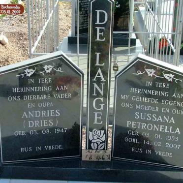 LANGE Andries, de 1947- &amp; Sussana Petronella 1953-2007