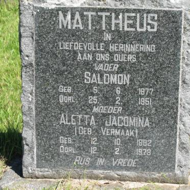 MATTHEUS Salomon 1877-1951 &amp; Aletta Jacomina VERMAAK 1882-1973