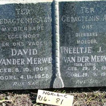 MERWE David, van der 1909-1958 &amp; Neeltje J.H. BERGH 1917-1963