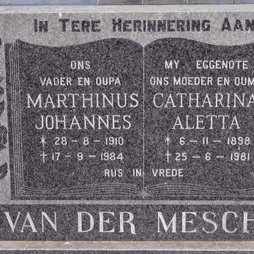 MESCHT Marthinus Johannes, van der 1910-1984 &amp; Catharina Aletta 1898-1981
