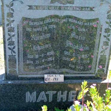 MATHEE Abraham Johannes 1898-1964 &amp;Maria Magdalena 1897-1974