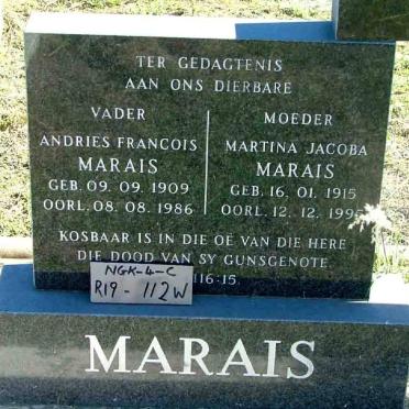 MARAIS Andries Francois 1909-1986 &amp; Martina Jacoba 1915-1995
