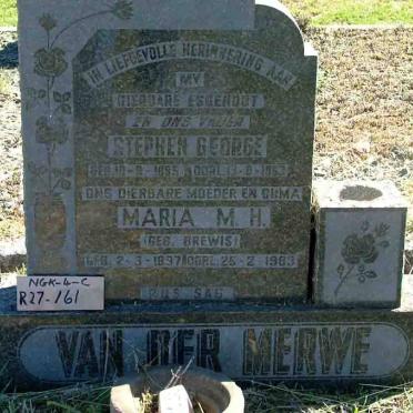 MERWE Stephen George, van der 18?5-19?3 &amp; Maria M.H. BREWIS 1897-1983