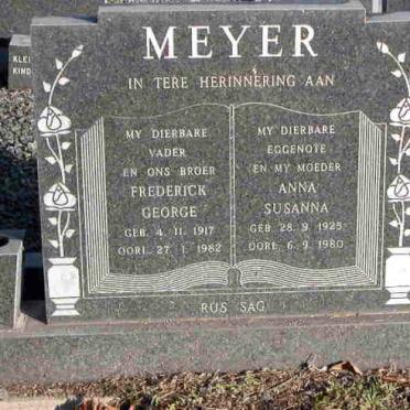 MEYER Frederick George 1917-1982 &amp; Anna Susanna 1925-1980