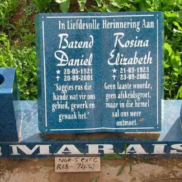MARAIS Barend Daniel 1921-2001 &amp; Rosina Elizabeth 1923-2002