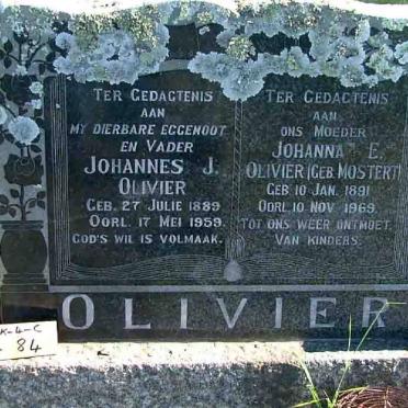 OLIVIER Johannes J. 1889-1959 &amp; Johanna E. MOSTERT 1891-1969