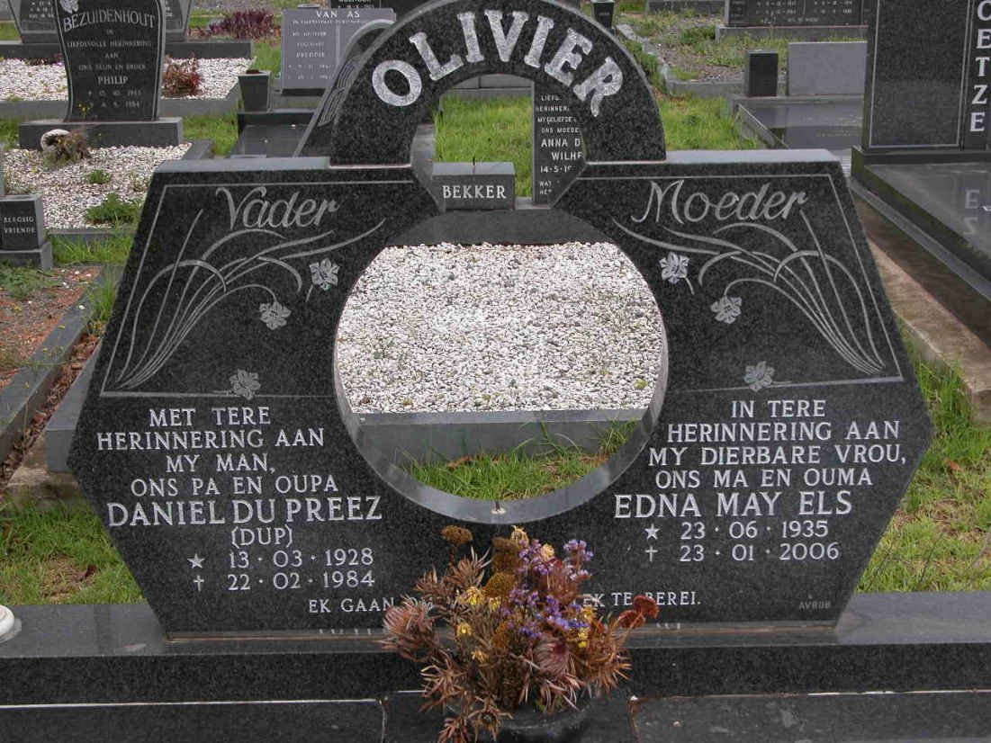 OLIVIER Daniel du Preez 1928-1984 &amp; Edna May Els 1935-2006