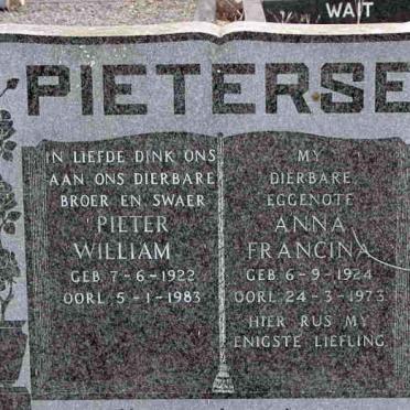 PIETERSE Pieter William 1922-1983 &amp; Anna Francina 1924-1973