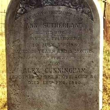 PULLINGER Ann Sutherland née CUNNINGHAM 1859-1880 :: CUNNINGHAM  Alexander 1857-1890