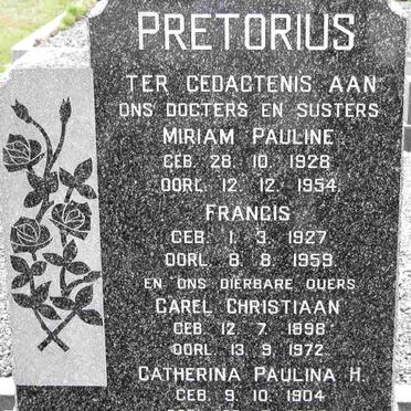PRETORIUS Carel Christiaan 1898-1972 &amp; Catherina Paulina H. 1904-1976