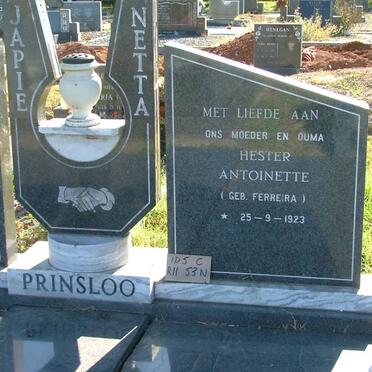 PRINSLOO Hester Antoinette nee FERREIRA 1923-