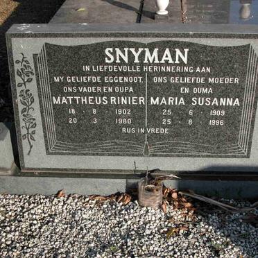 SNYMAN Mattheus Rinier 1902-1980 &amp; Maria Susanna 1909-1996