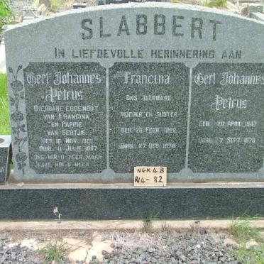 SLABBERT Gert Johannes Petrus 1921-1967 &amp; Francina 1922-1978 :: SLABBERT Gert Johannes Petrus 1947-1979