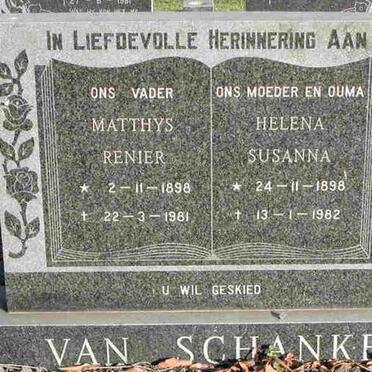 SCHANKE Matthys Renier, van 1898-1981 &amp; Helena Susanna 1898-1982