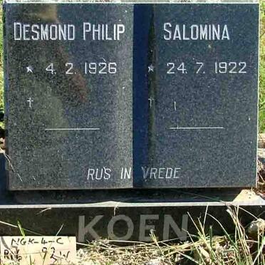 KOEN Desmond Philip 1926- &amp; Salomina 1922-