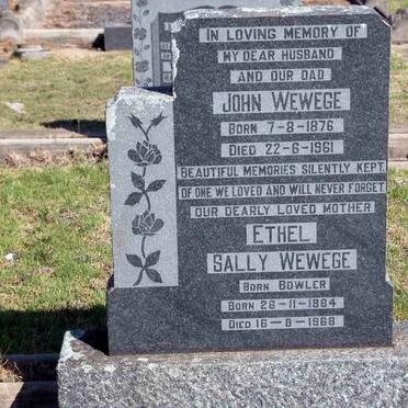 WEWEGE John 1876-1961 &amp; Ethel Sally BOWLER 1884-1968