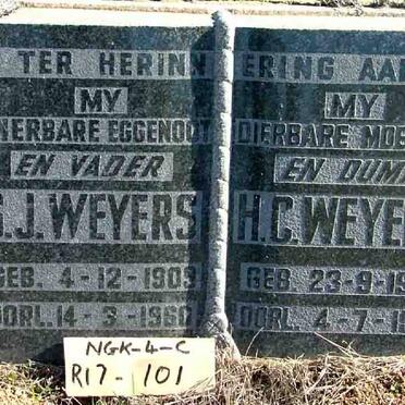 WEYERS S.J. 1903-1960 &amp; H.C. 1905-1979