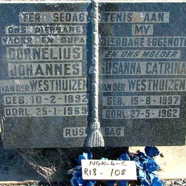 WESTHUIZEN Cornelius Johannes, van der 1892-1969 &amp; Susanna Catrina 1897-1962