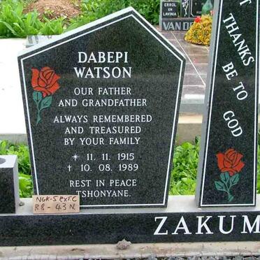 ZAKUMBA Dabepi Watson 1915-1989 &amp; Nomhlobo Jessie 1922-2002
