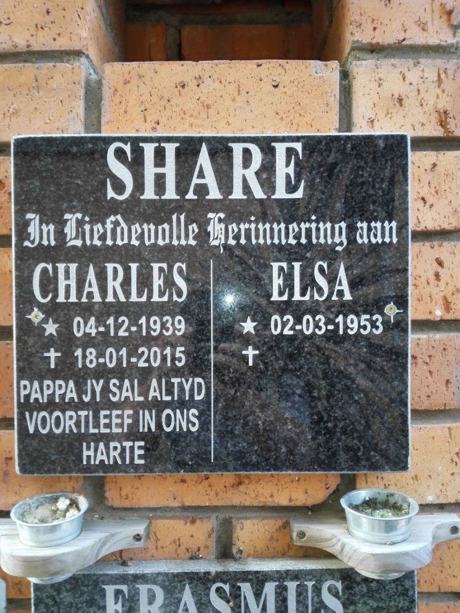 SHARE Charles 1939-2015 &amp; Elsa 1953-