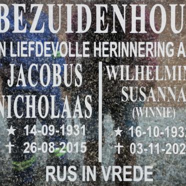 BEZUIDENHOUT Jacobus Nicholaas 1931-2015 &amp; Wilhelmina Susanna 1932-2021