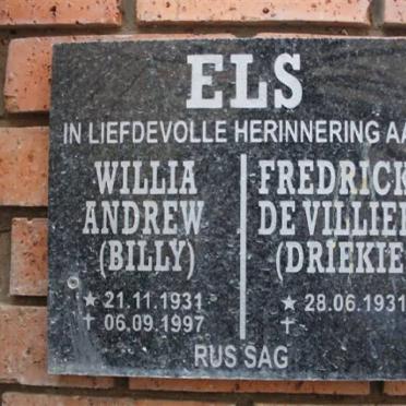 ELS Willia Andrew 1931-1997 &amp; Fredricka DE VILLIERS 1931-