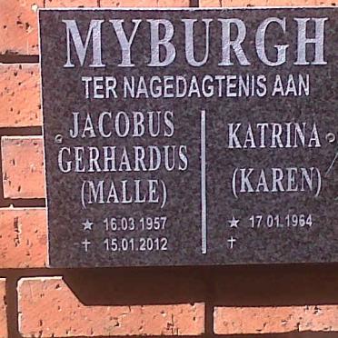 MYBURGH Jacobus Gerhardus 1957-2012 &amp; Katrina 1964-