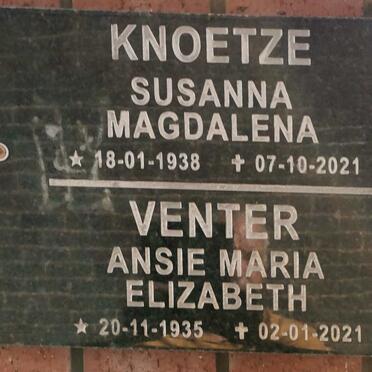 KNOETZE Susanna Magdalena 1938-2021 :: VENTER Ansie Maria Elizabeth 1935-2021