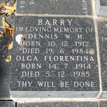 BARRY Dennis W.H. 1912-1984 &amp; Olga Florentina 1914-1985
