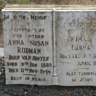 RUDMAN Thomas J. 1881-1974 &amp; Anna Susan VAN ROOYEN 1885-1946