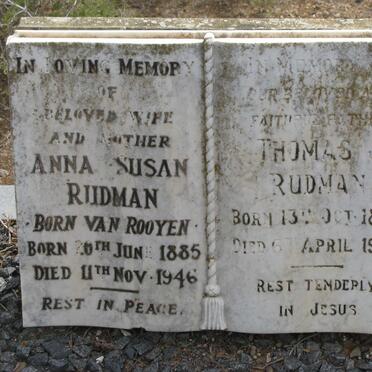 RUDMAN Thomas J. 1881-1974 &amp; Anna Susan VAN ROOYEN 1885-1946